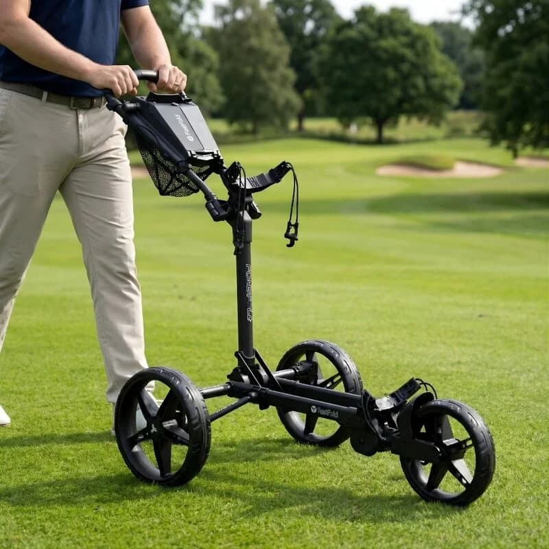 Fastfold Compact+ Golftrolley met 3 wielen zwart